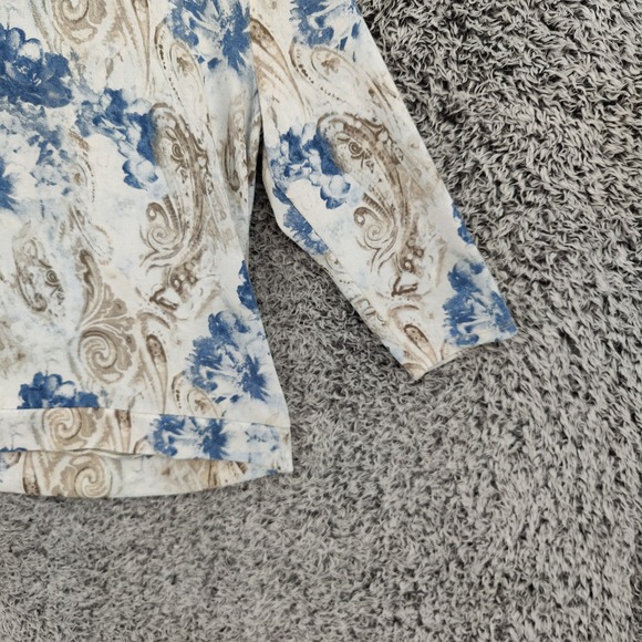 Chicos Womens Coastal Romantic Floral Paisley Side Tie Top 2 Large Blue White - Picture 14 of 16